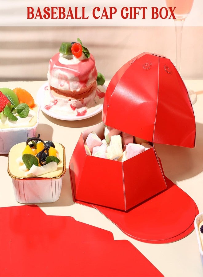 MotiMind 9 Pcs Baseball Cap Gift Box Hat Baseball Shaped Box Party Favor Cardstock Cardboard for Candy Snack Goody Father Day(Red) - Image 4